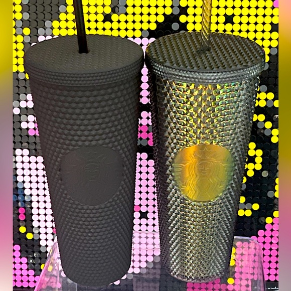 NWT💕SET🖤Starbucks Studded Venti Tumblers🖤Black Matt & Black Unicorn Bling - Picture 1 of 4
